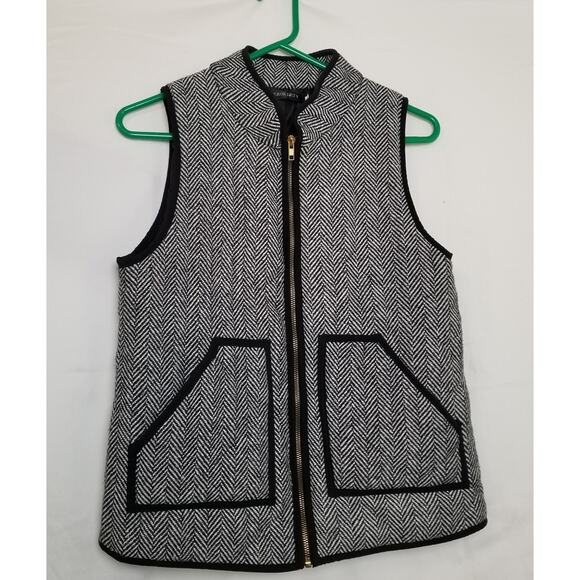 Merokeety Women's  Black And White Herringbone Vest Lined Zip Front Size Small - Picture 1 of 8